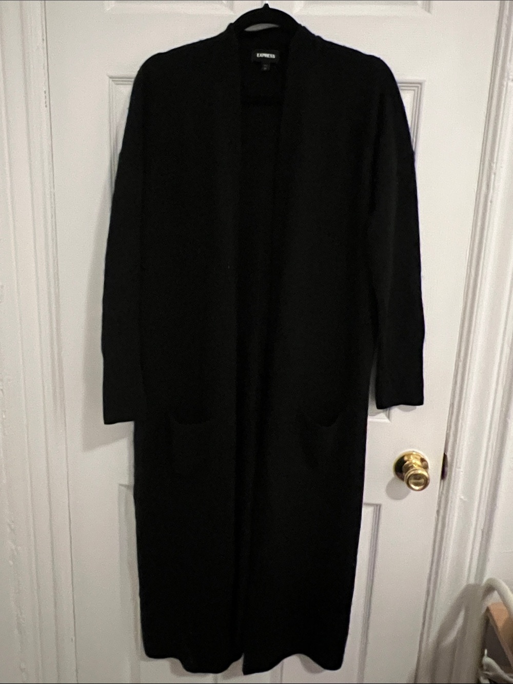 Express Long Open-Front Black 100% Cashmere Duster Coat